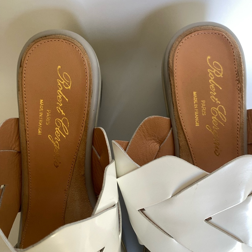 Robert Clergerie wedges.  Gray and White with over foot braided leather. - Picture 4 of 6